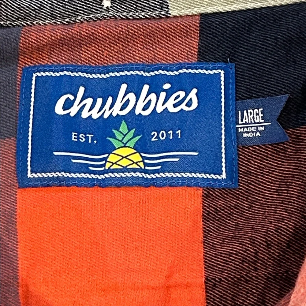 Chubbies Men's Long Sleeve Plaid Button Down Flannel Shirt Large Red Blue Green
